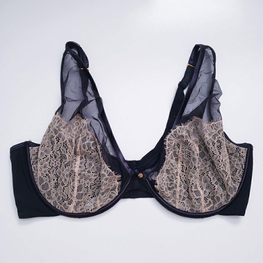 Cacique Black Sheer Lace Unlined Bra 44F